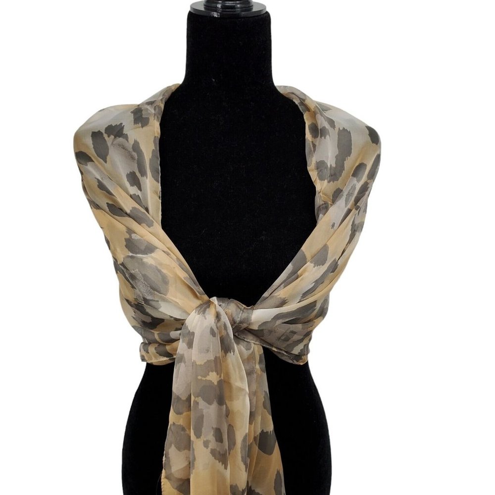 Chiffon Scarf Wrap Shawl Sheer Neutral Animal Print 21x72" Long